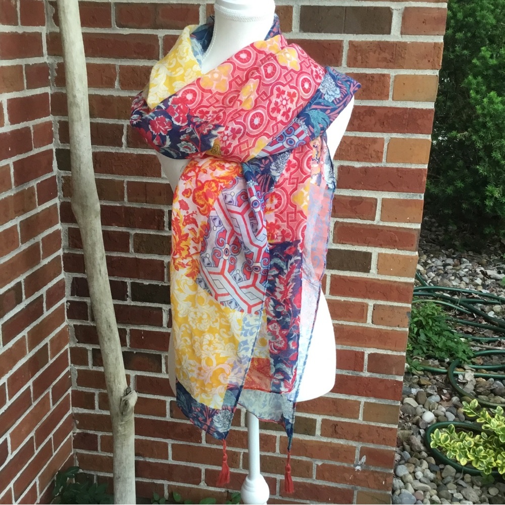 Patchwork Swim Coverup Sarong Lightweight Summer Scarf Wrap - Picture 3 of 5